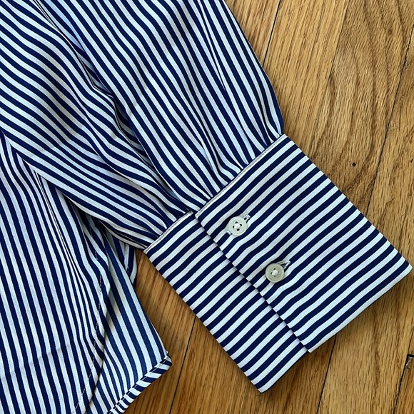 Navy and white marrow striped Loft long sleeve blouse - Picture 3 of 4